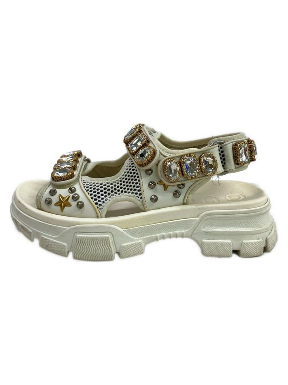 Gucci Sandals Ivory Bijou Studs Star Leather